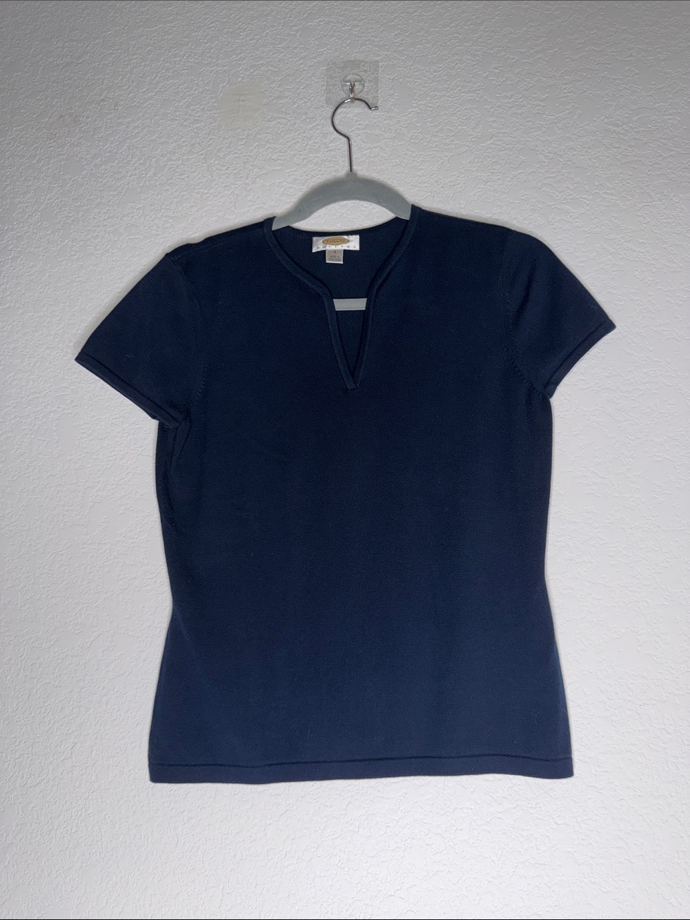 Talbots Navy Short Sleeve Notch V-Neck Tee